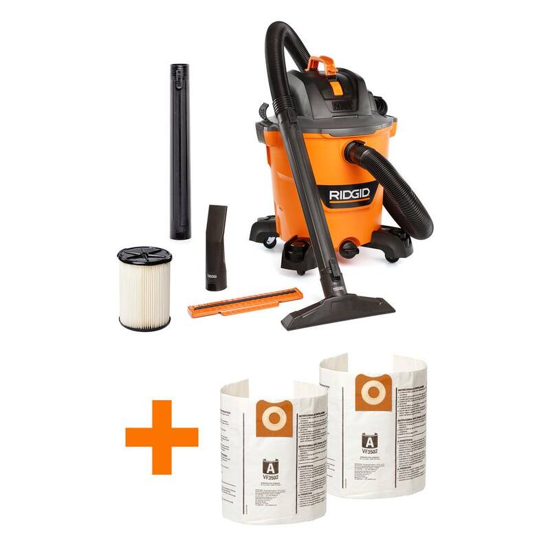 RIDGID 12 Gallon 5.0 Peak HP NXT Shop Vac Wet Dry Vacuum with Filter, Dust Collection Bags, Locking Hose and Accessories - HD1200F