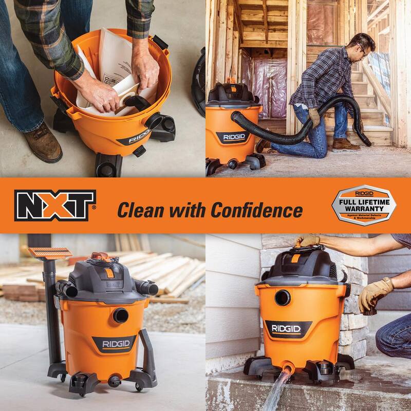 RIDGID 12 Gallon 5.0 Peak HP NXT Shop Vac Wet Dry Vacuum with Filter, Dust Collection Bags, Locking Hose and Accessories - HD1200F