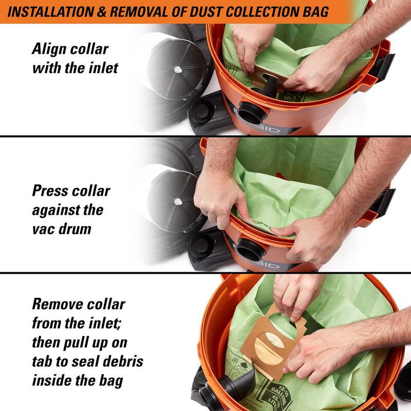 RIDGID Wet Dry Vacuum Premium Cyclonic Dry Pick-up Only Dust Bags for Select 12-16 Gallon RIDGID Shop Vacs, Size A (36-Pack) - VF3602D