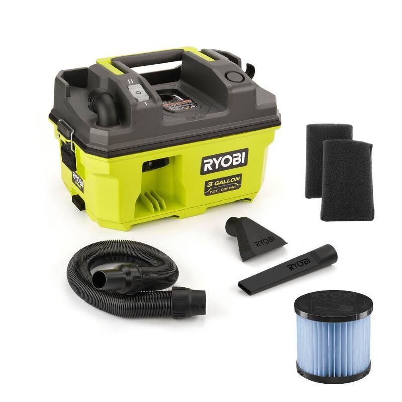 RYOBI ONE+ 18V LINK Cordless 3 Gal. Wet/Dry Vacuum (Tool Only) w/ HEPA Filter for Small Wet Dry Vacuums & Foam Filter (2-Pack) - PCL734B-A32RF08-A32WF03