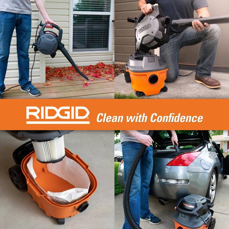 RIDGID 4 Gallon 6.0 Peak HP Shop Vac Wet Dry Vacuum with Detachable Blower, Fine Dust Filter, Dust Bags, Hose and Accessories - WD4080B