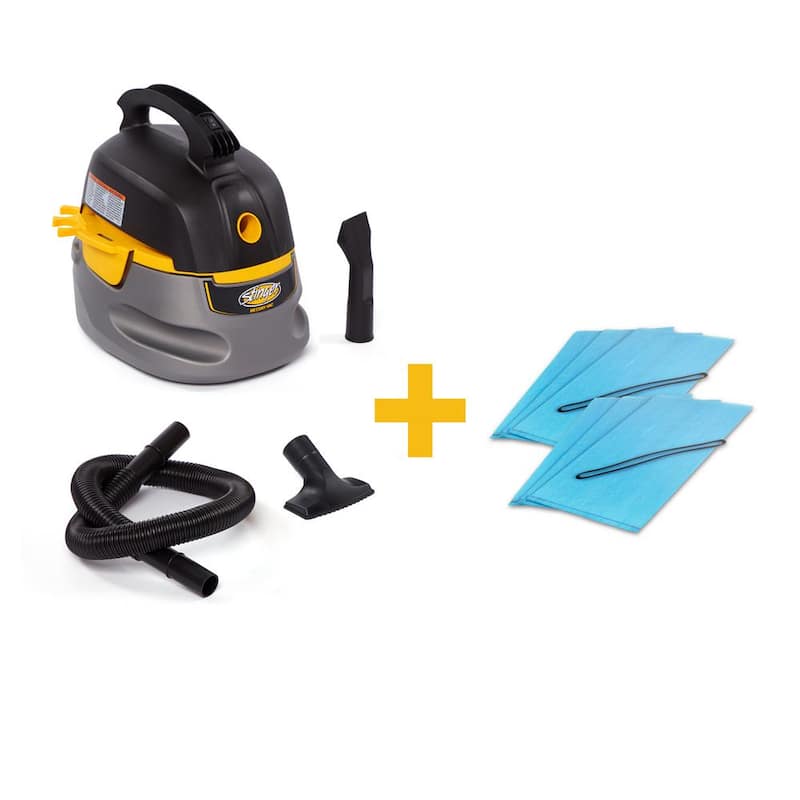 Stinger 2.5 Gallon 1.75 Peak HP Small Shop Vac Wet Dry Vacuum with 6 Filter Bags, Hose, Utility and Car Nozzle Attachments - HD2025A