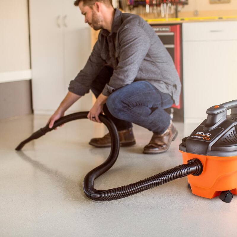 RIDGID 4 Gallon 5.0 Peak HP Portable Shop Vac Wet Dry Vacuum with Fine Dust Filter, Dust Bags, Hose, and Accessory Attachments - WD4070D