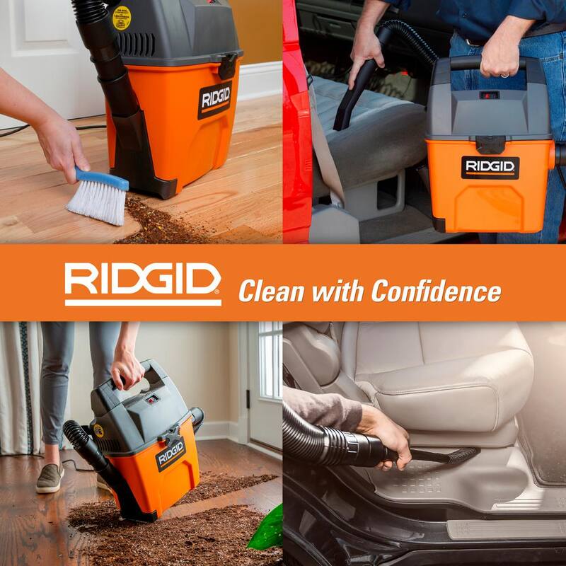 RIDGID 3 Gal 3.5 Peak HP Handheld Shop Vac Wet Dry Vacuum with RIDGID SWEEP Dust Pan, Hose, LED Car Nozzle, Car Cleaning Kit - WD3050C