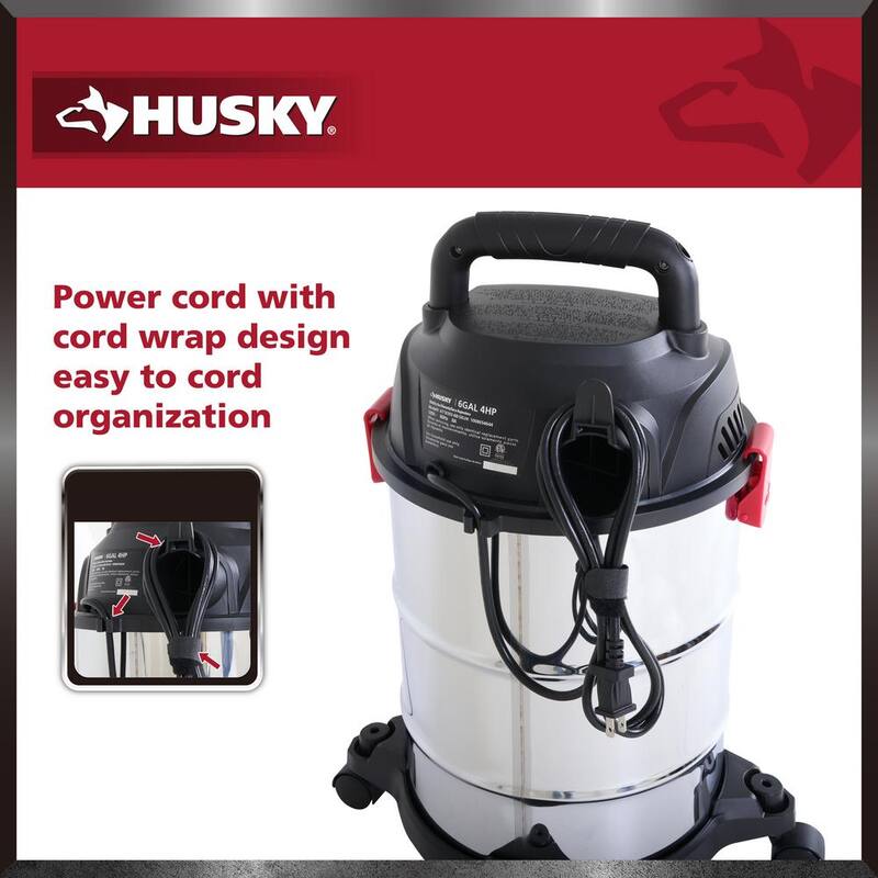 Husky 6 Gal. Stainless Steel Wet/Dry Vac with Filter, Hose, and Accessories - AT18304-6B