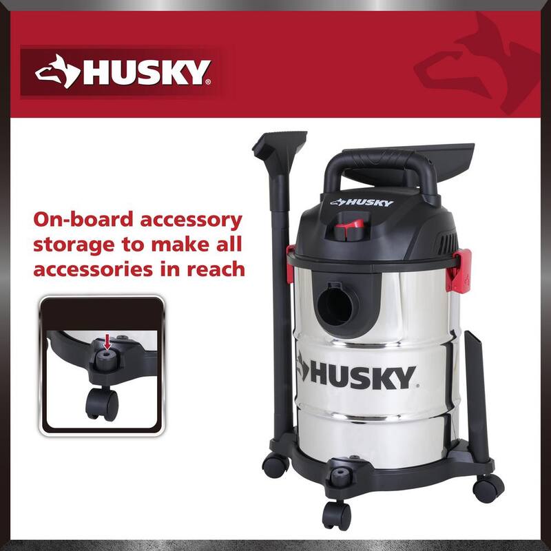 Husky 6 Gal. Stainless Steel Wet/Dry Vac with Filter, Hose, and Accessories - AT18304-6B