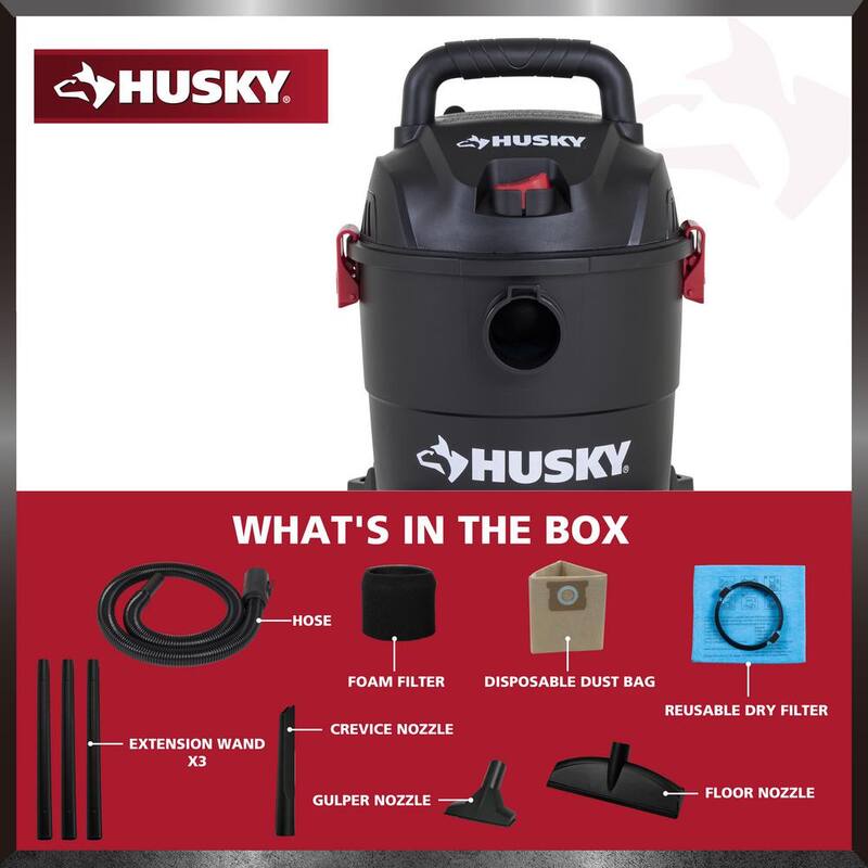 Husky 4 Gal. Poly Wet/Dry Vac with Filter, Hose, and Accessories - AT18303P-4A