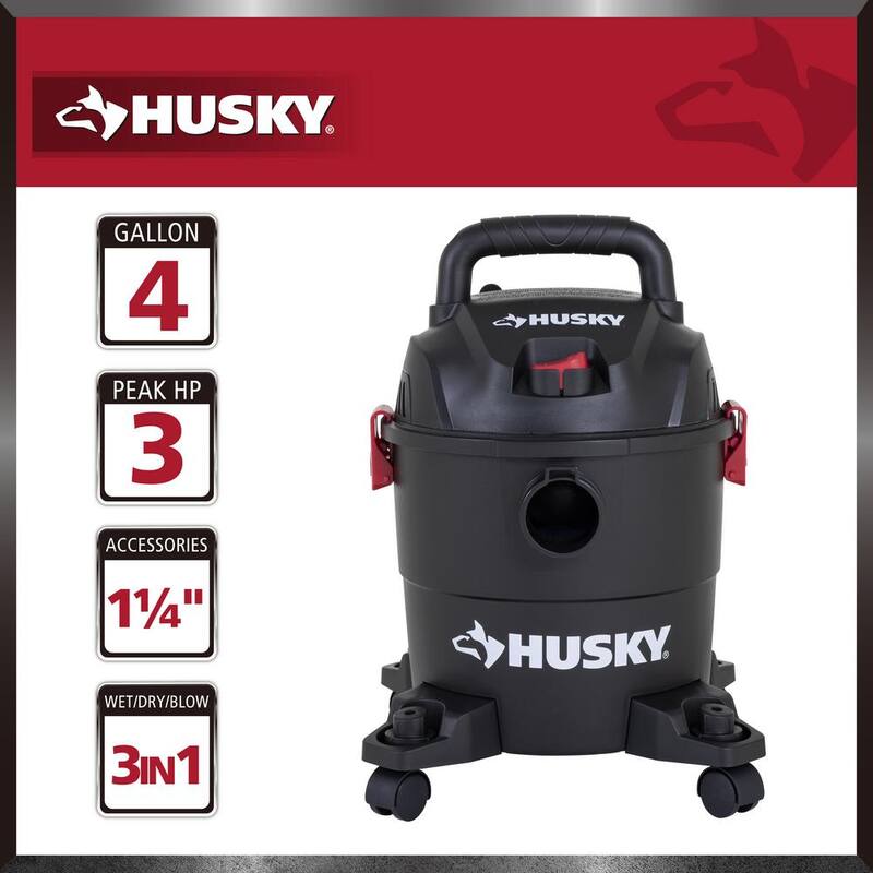 Husky 4 Gal. Poly Wet/Dry Vac with Filter, Hose, and Accessories - AT18303P-4A