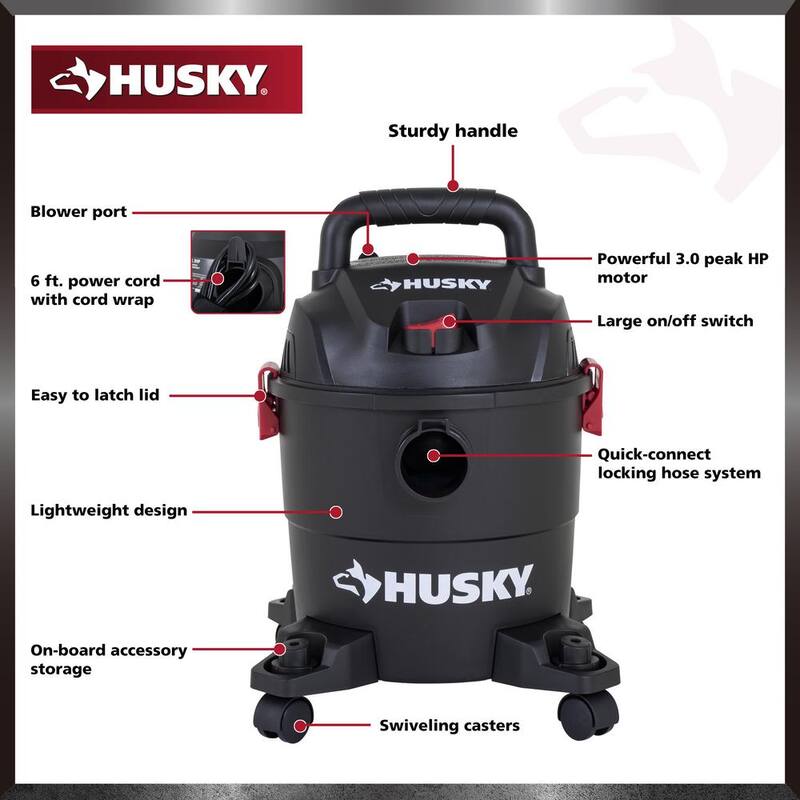 Husky 4 Gal. Poly Wet/Dry Vac with Filter, Hose, and Accessories - AT18303P-4A