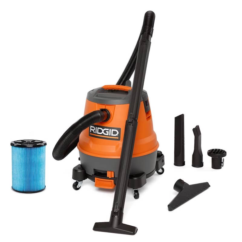 RIDGID 12 Gallon 6.5 Peak HP Motor-On-Bottom Shop Vac Wet Dry Vacuum with Fine Dust Filter, Hose and Accessory Attachments - MOB1200