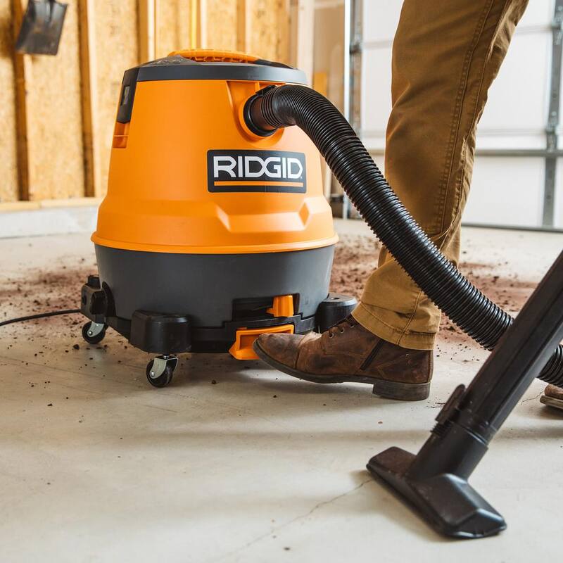 RIDGID 12 Gallon 6.5 Peak HP Motor-On-Bottom Shop Vac Wet Dry Vacuum with Fine Dust Filter, Hose and Accessory Attachments - MOB1200