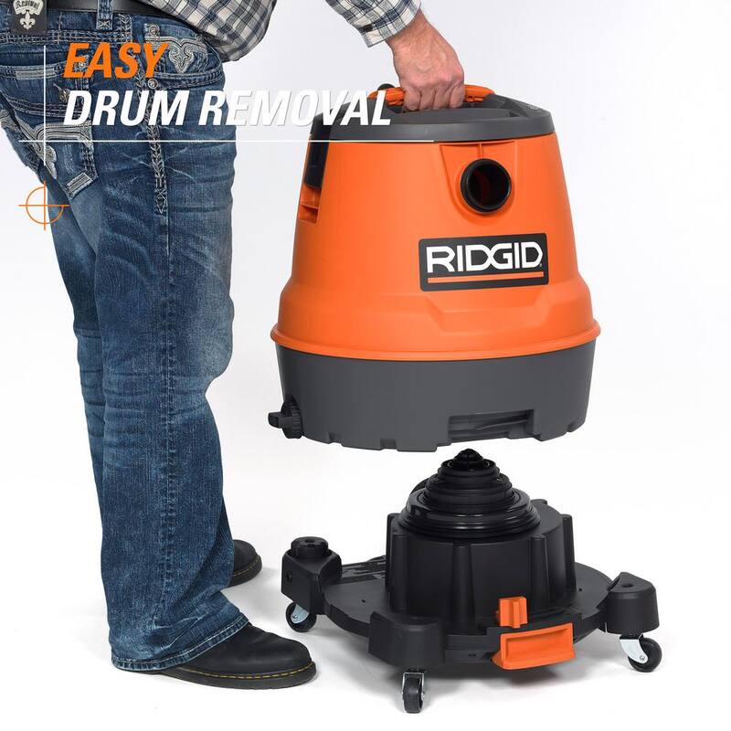 RIDGID 12 Gallon 6.5 Peak HP Motor-On-Bottom Shop Vac Wet Dry Vacuum with Fine Dust Filter, Hose and Accessory Attachments - MOB1200