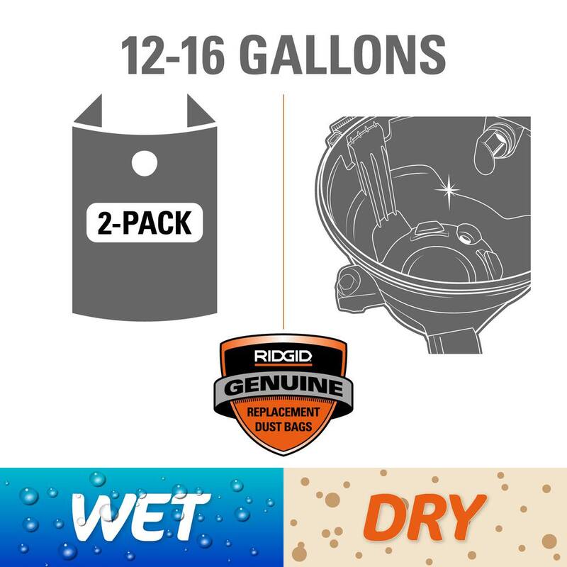 RIDGID Wet Dry Vacuum Premium Wet Mess or Dry Dust Debris Bags for Select 12-16 Gallon RIDGID Shop Vacs, Size A (2-Pack) - VF3702