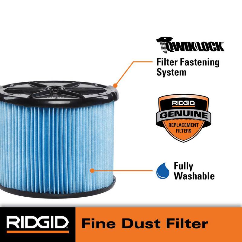 RIDGID Fine Dust Pleated Paper Wet Dry Vacuum Shop Vac Filter Replacement for Most 3-4.5 Gallon RIDGID Shop Vacs (8-Pack) - VF3500B