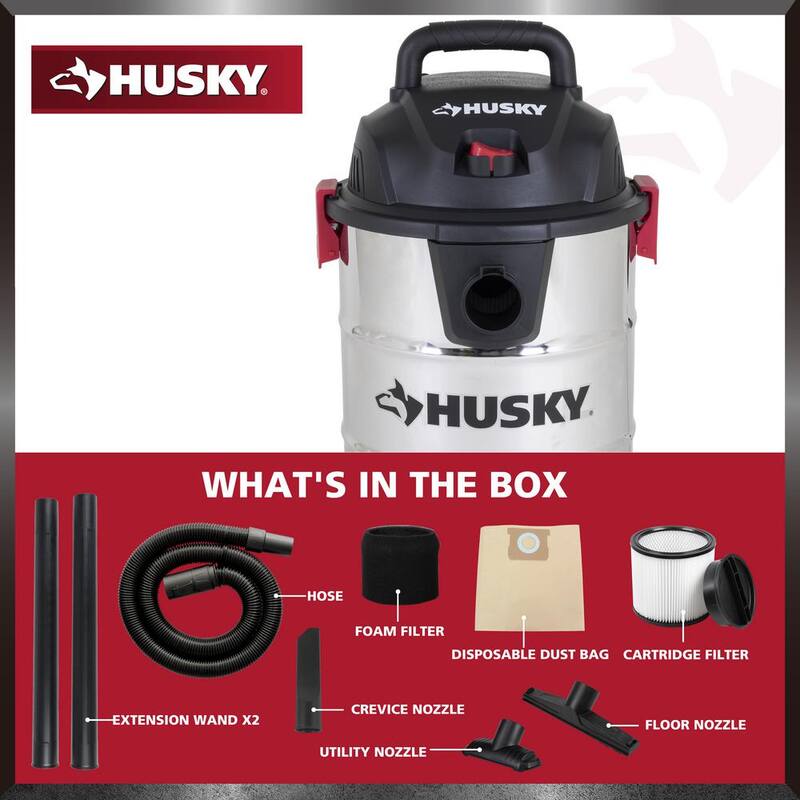 Husky 10 Gal. Stainless Steel Wet/Dry Vac with Filter, Hose, and Accessories - AT18503-10C