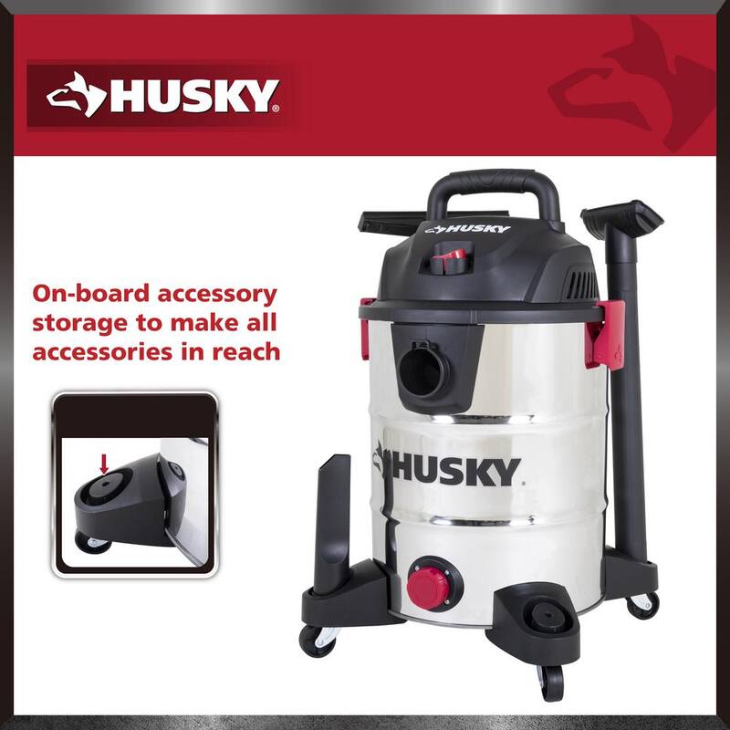 Husky 10 Gal. Stainless Steel Wet/Dry Vac with Filter, Hose, and Accessories - AT18503-10C