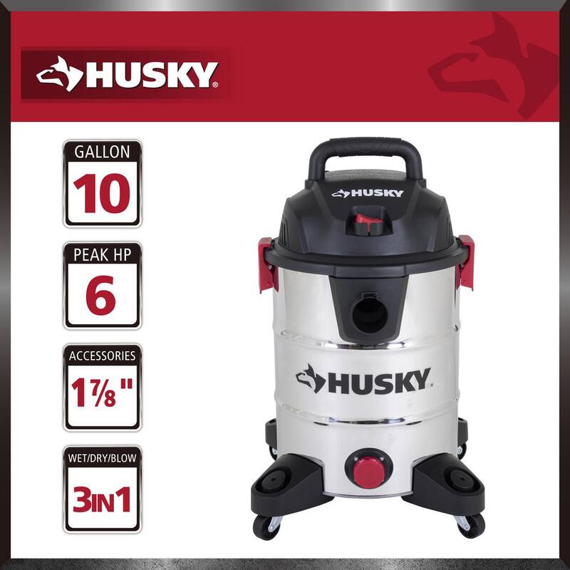 Husky 10 Gal. Stainless Steel Wet/Dry Vac with Filter, Hose, and Accessories - AT18503-10C