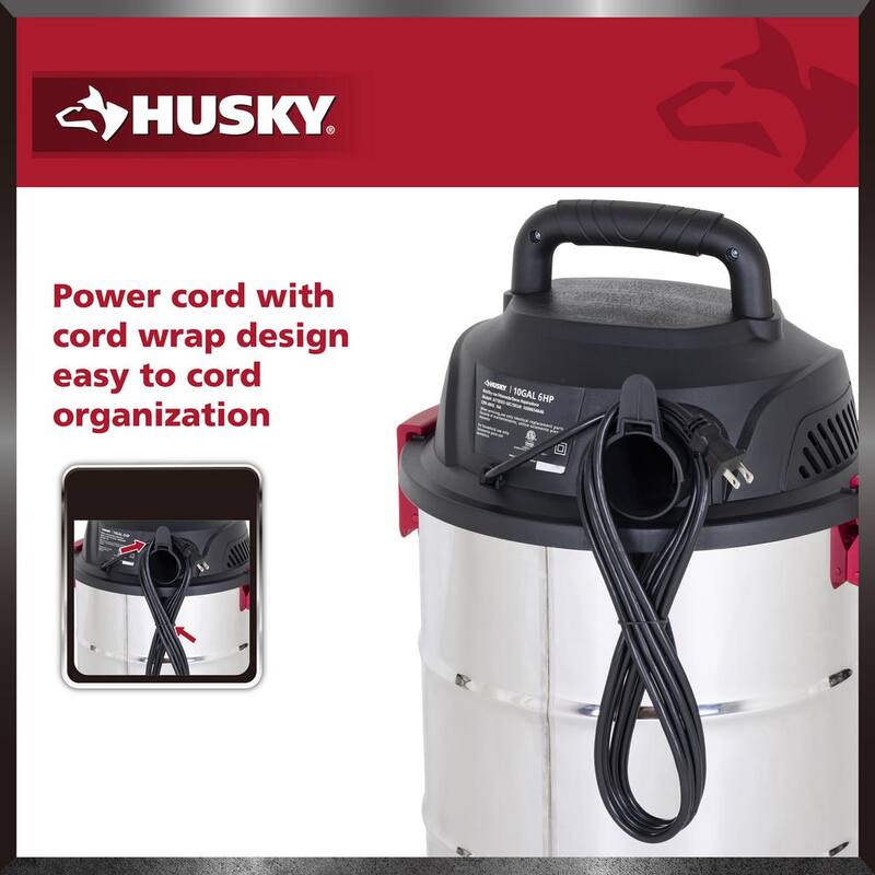 Husky 10 Gal. Stainless Steel Wet/Dry Vac with Filter, Hose, and Accessories - AT18503-10C