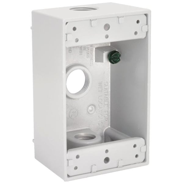 Hubbell Weatherproof Box, 3-Outlet, 1-Gang, Aluminum, White, Powder-Coated - 5320-6
