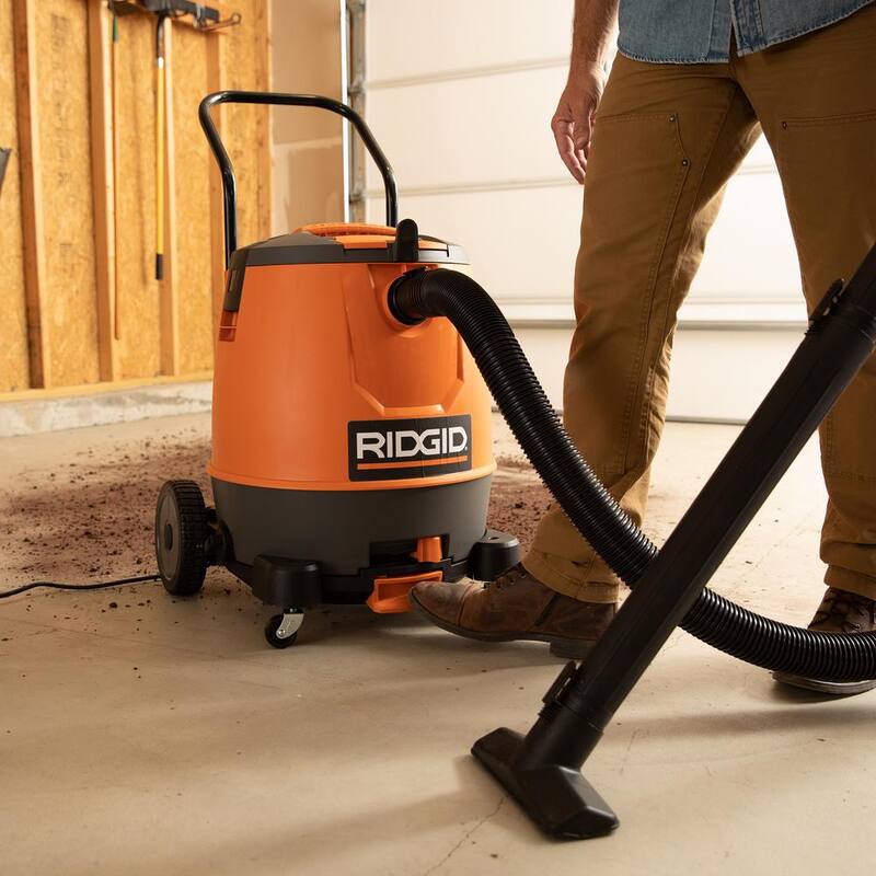 RIDGID 16 Gallon 6.5 Peak HP Motor-On-Bottom Shop Vac Wet Dry Vacuum with Fine Dust Filter, Hose and Accessory Attachments - MOB1600