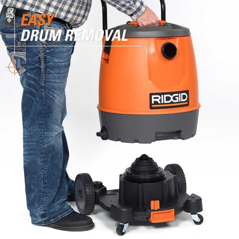 RIDGID 16 Gallon 6.5 Peak HP Motor-On-Bottom Shop Vac Wet Dry Vacuum with Fine Dust Filter, Hose and Accessory Attachments - MOB1600