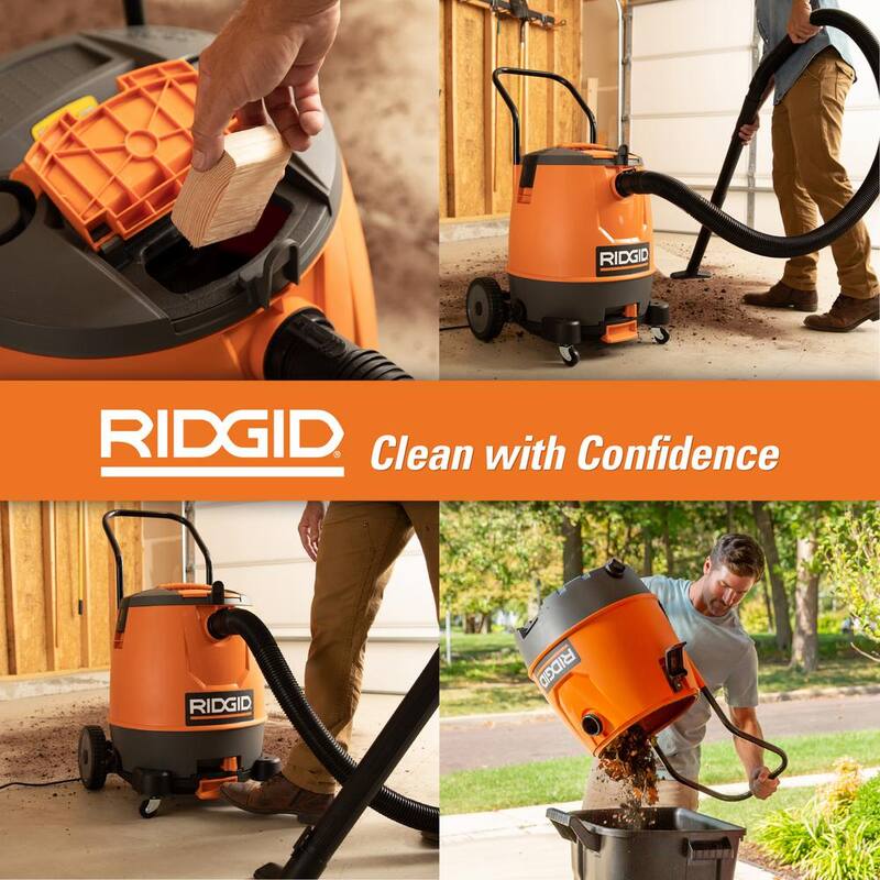 RIDGID 16 Gallon 6.5 Peak HP Motor-On-Bottom Shop Vac Wet Dry Vacuum with Fine Dust Filter, Hose and Accessory Attachments - MOB1600