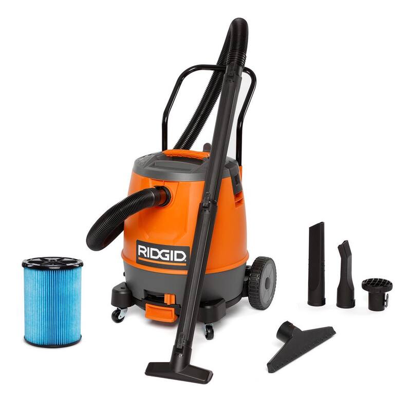 RIDGID 16 Gallon 6.5 Peak HP Motor-On-Bottom Shop Vac Wet Dry Vacuum with Fine Dust Filter, Hose and Accessory Attachments - MOB1600