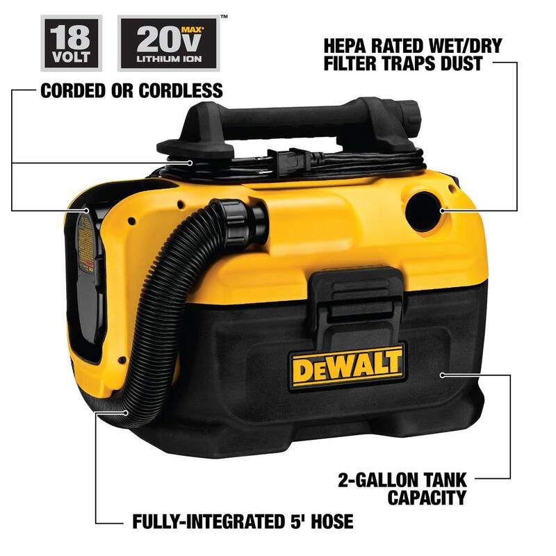 DEWALT 20V MAX 2 Gal. Cordless/Corded Wet/Dry Vacuum and (1) 20V MAX Lithium-Ion Premium 4.0Ah Battery - DCV581HW204