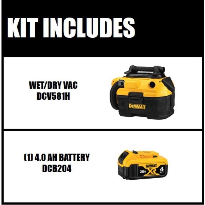 DEWALT 20V MAX 2 Gal. Cordless/Corded Wet/Dry Vacuum and (1) 20V MAX Lithium-Ion Premium 4.0Ah Battery - DCV581HW204