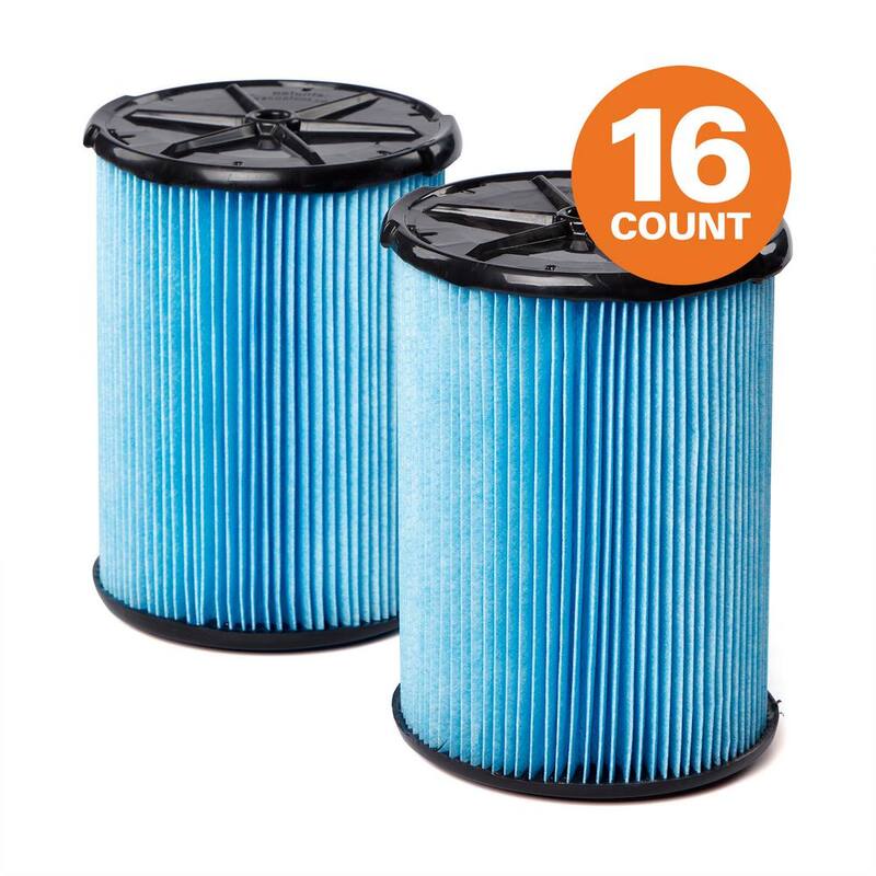 RIDGID Fine Dust Pleated Paper Wet Dry Vacuum Shop Vac Filter Replacement for Most 5-16 Gallon RIDGID Shop Vacs (16-Pack) - VF5200C
