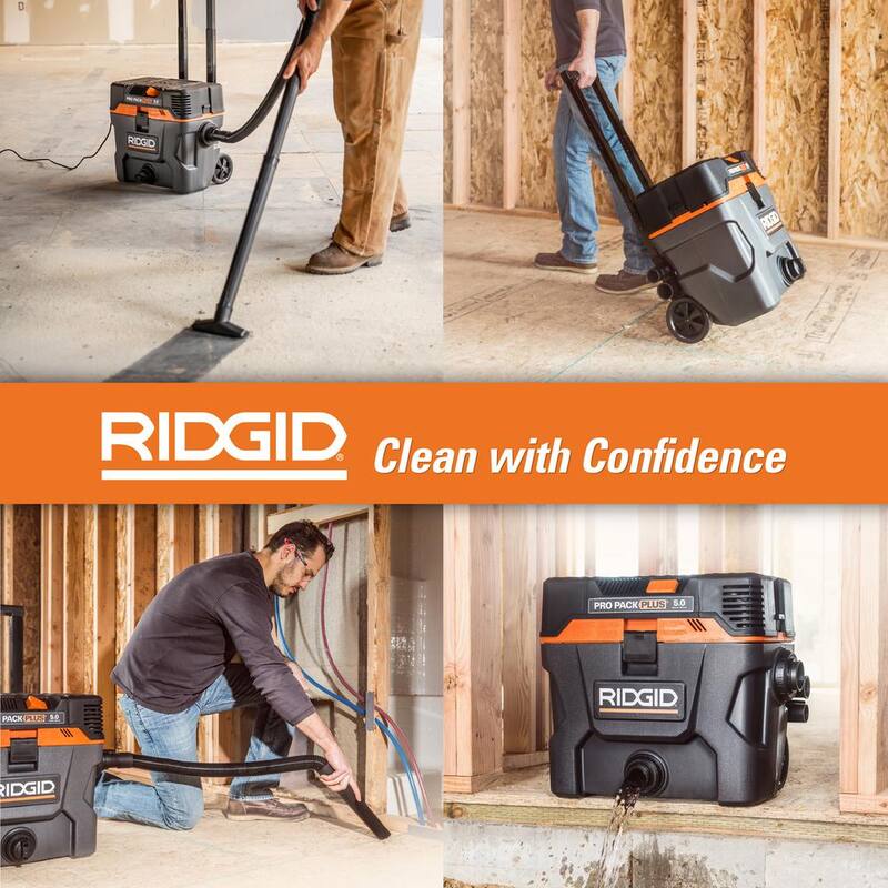 RIDGID 10 Gallon 5.0 Peak HP ProPack Plus Shop Vac Wet Dry Vacuum with Filter, Expandable Hose and Accessory Attachments - WD1022