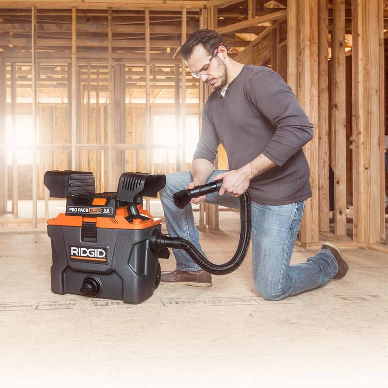 RIDGID 10 Gallon 5.0 Peak HP ProPack Plus Shop Vac Wet Dry Vacuum with Filter, Expandable Hose and Accessory Attachments - WD1022