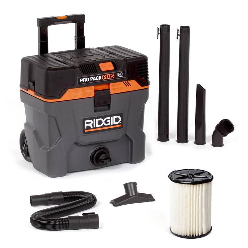 RIDGID 10 Gallon 5.0 Peak HP ProPack Plus Shop Vac Wet Dry Vacuum with Filter, Expandable Hose and Accessory Attachments - WD1022