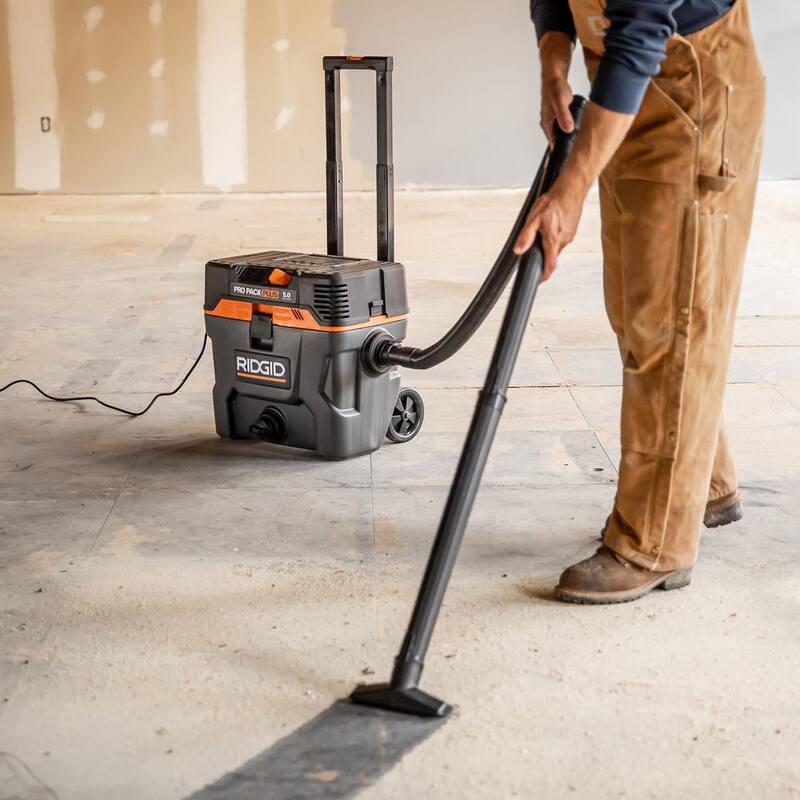 RIDGID 10 Gallon 5.0 Peak HP ProPack Plus Shop Vac Wet Dry Vacuum with Filter, Expandable Hose and Accessory Attachments - WD1022