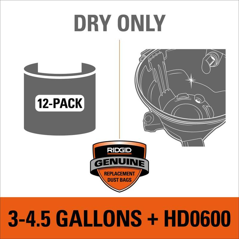RIDGID High-Eff. Wet Dry Vacuum Dry Pick-up Only Dust Bags for 3-4.5 Gallon and HD0600 RIDGID Shop Vacs, Size C (12-Pack) - VF3501B