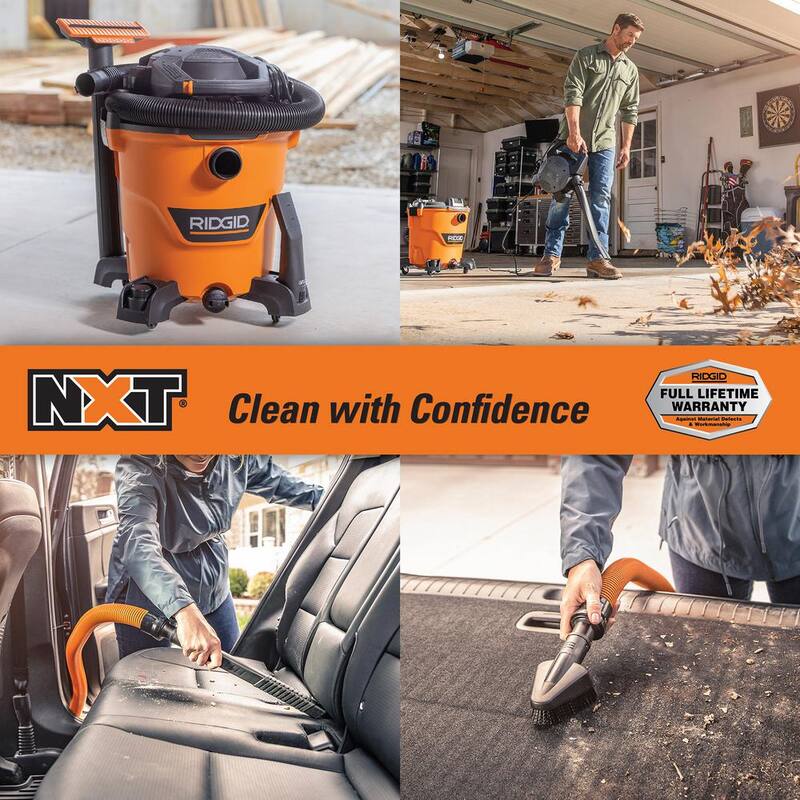 RIDGID 12 Gallon 6.0 Peak HP NXT Shop Vac Wet Dry Vacuum with Detachable Blower, 2 Additional Filters and Car Cleaning Kit - HD1280A