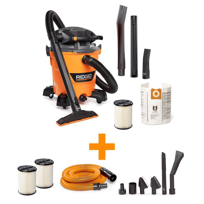 RIDGID 12 Gallon 6.0 Peak HP NXT Shop Vac Wet Dry Vacuum with Detachable Blower, 2 Additional Filters and Car Cleaning Kit - HD1280A