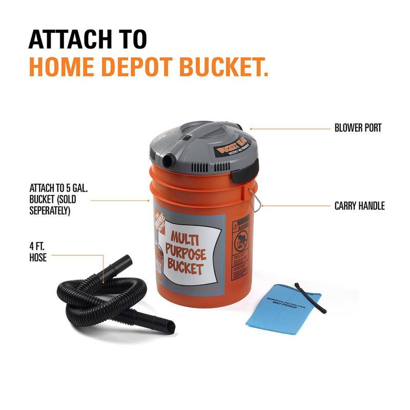 Bucket Head 5 Gallon 1.75 Peak HP Wet Dry Vacuum Powerhead Shop Vac with 3 Filter Bags, Hose (compatible with 5 Gal. Homer Bucket) - BH0100A
