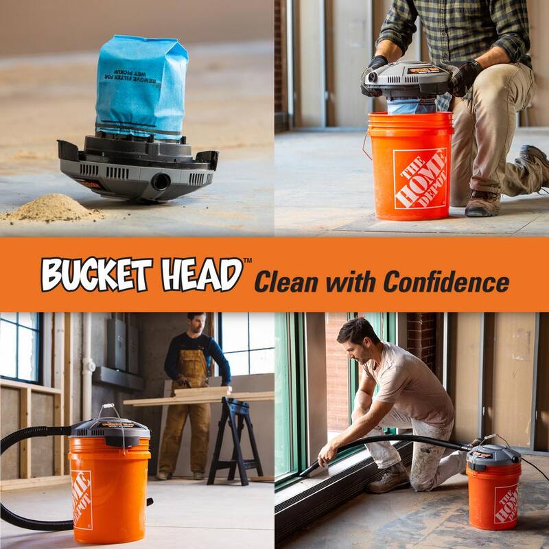 Bucket Head 5 Gallon 1.75 Peak HP Wet Dry Vacuum Powerhead Shop Vac with 3 Filter Bags, Hose (compatible with 5 Gal. Homer Bucket) - BH0100A