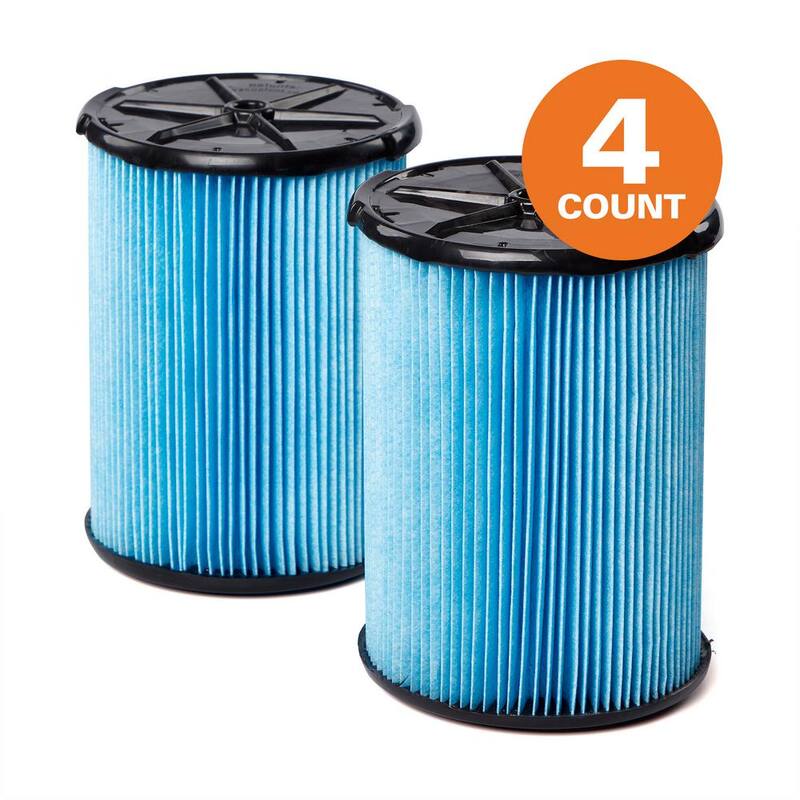 RIDGID Fine Dust Pleated Paper Wet Dry Vacuum Shop Vac Filter Replacement for Most 5-16 Gallon RIDGID Shop Vacs (4-Pack) - VF5200A
