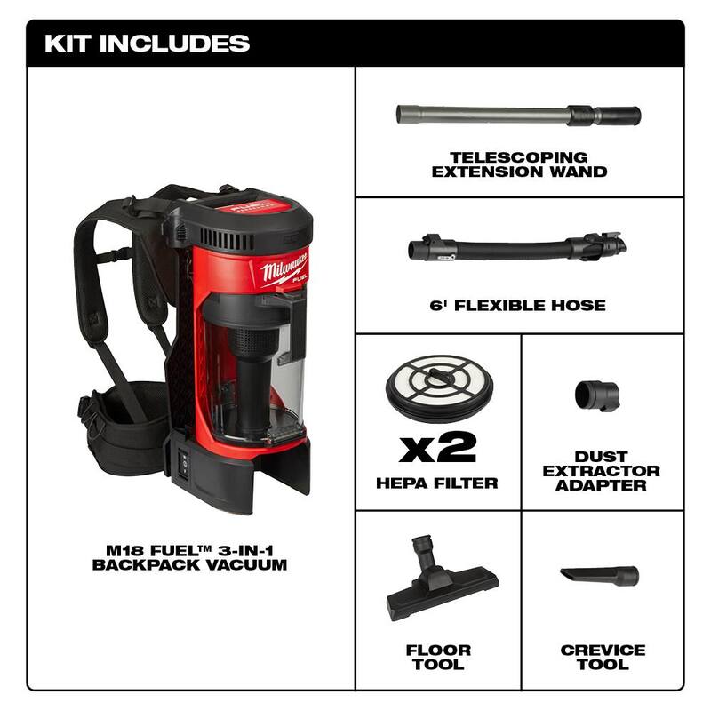 Milwaukee M18 FUEL 18-Volt Lithium-Ion Brushless 1 Gal. Cordless 3-in-1 Backpack Vacuum with Extra HEPA Filter - 0885-20-49-90-1963