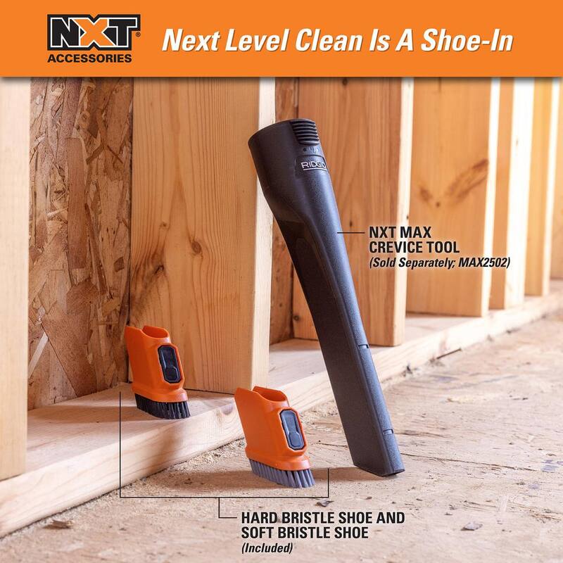 RIDGID 2-1/2 in. NXT Max Crevice Tool Shoe Kit Shop Vac Attachments with Hard and Soft Bristles for RIDGID NXT Wet Dry Vacuums - SK0200