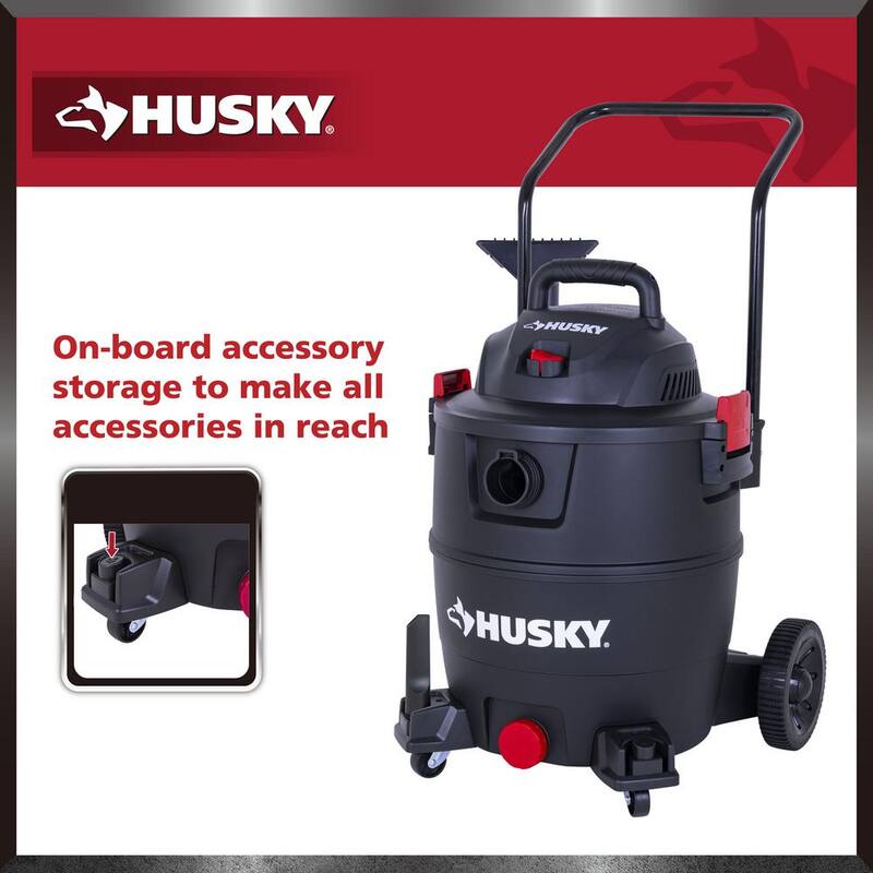 Husky 16 Gal. Poly Cart-Design Wet/Dry Vac with a Cartridge Filter, Hose, and Accessories - AT18621P-16A