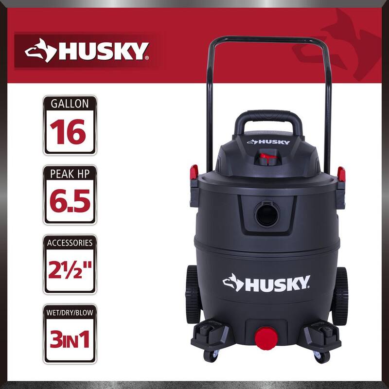Husky 16 Gal. Poly Cart-Design Wet/Dry Vac with a Cartridge Filter, Hose, and Accessories - AT18621P-16A
