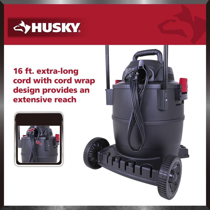Husky 16 Gal. Poly Cart-Design Wet/Dry Vac with a Cartridge Filter, Hose, and Accessories - AT18621P-16A