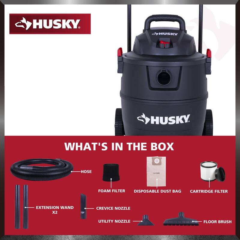 Husky 16 Gal. Poly Cart-Design Wet/Dry Vac with a Cartridge Filter, Hose, and Accessories - AT18621P-16A