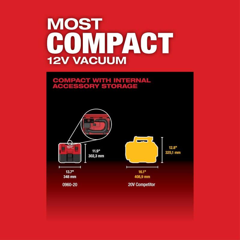 Milwaukee M12 FUEL 12-Volt Lithium-Ion Cordless 1.6 Gal. Wet/Dry Vacuum with 2 XC Extended Capacity 3.0 Ah Batteries - 0960-20-48-11-2442