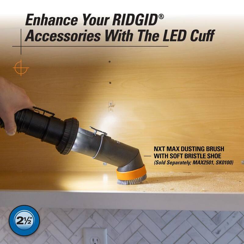 RIDGID 2-1/2 in. LED Lighted Passthrough Accessory Cuff Shop Vac Attachment for RIDGID Wet Dry Vacuum Hoses and Wands - LA2536