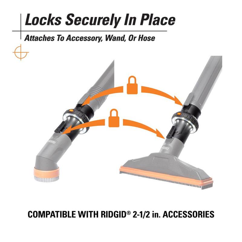 RIDGID 2-1/2 in. LED Lighted Passthrough Accessory Cuff Shop Vac Attachment for RIDGID Wet Dry Vacuum Hoses and Wands - LA2536