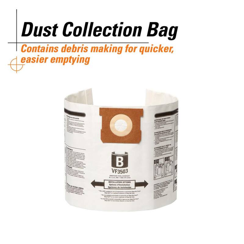 RIDGID High-Eff. Wet Dry Vacuum Dry Pick-up Only Dust Bags for Select 5-10 Gallon RIDGID Vacs, except HD0600, Size B (6-Pack) - VF3503A